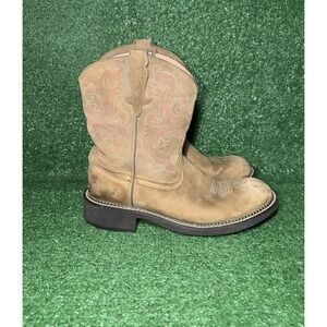 ARIAT Womens 11 Fatbaby Western Boots Brown Pink Embroidered Cowgirl Southern